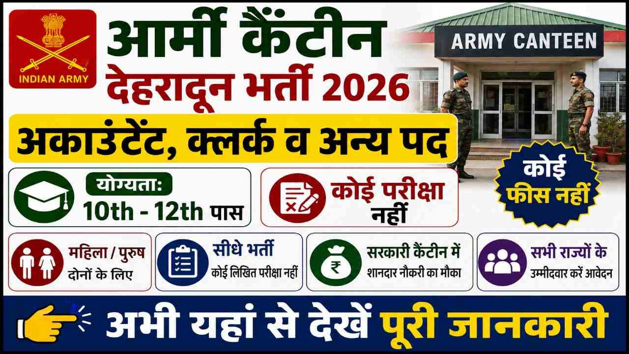 Army Canteen Dehradun Vacancy 2026