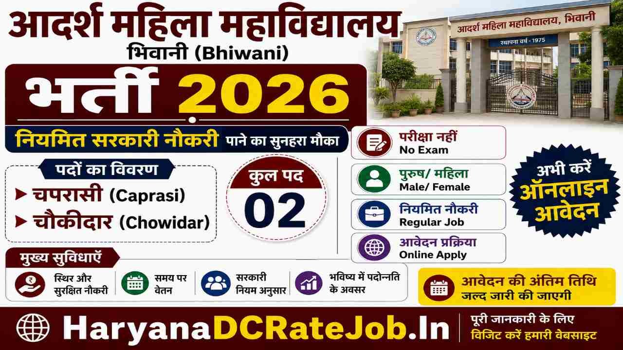 Adarsh Mahila Mahavidyalaya Bhiwani Vacancy 2026