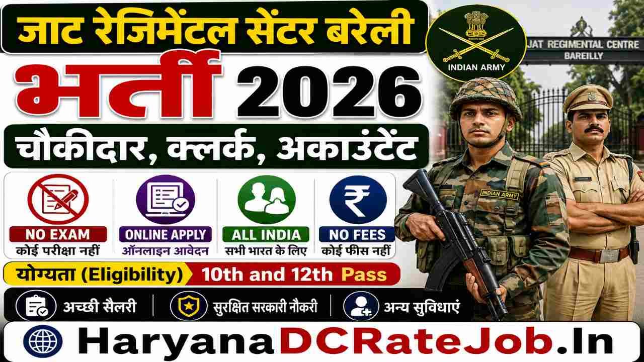 Jat Regimental Centre Bareilly Cantt Vacancy 2026